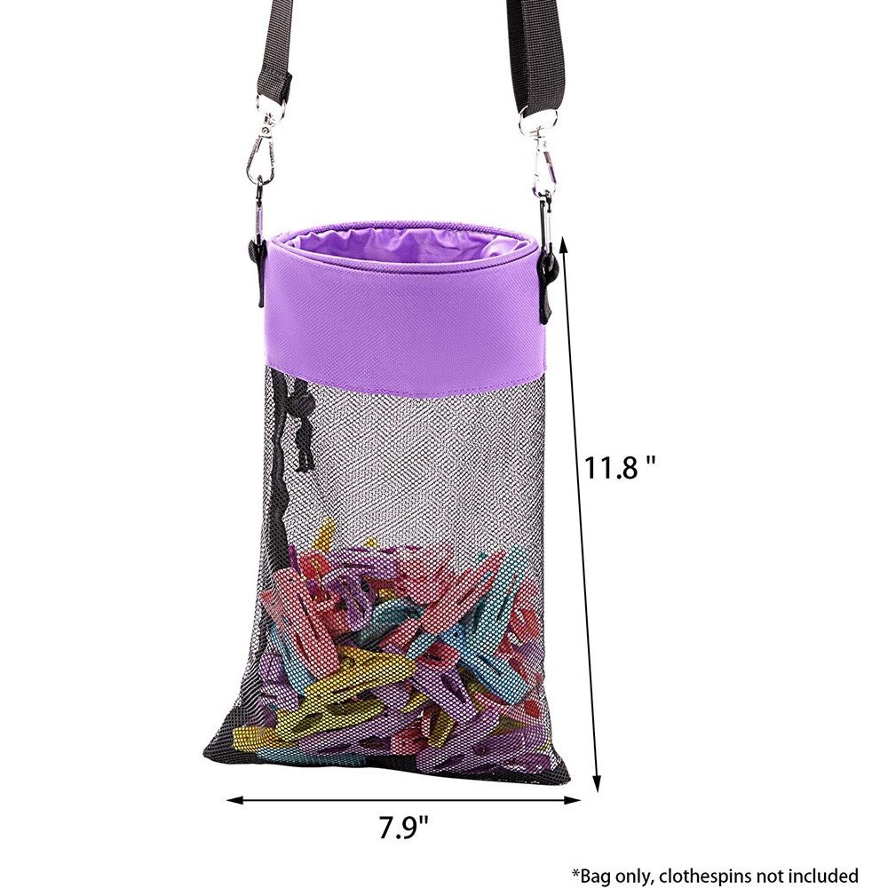 Hanging Clothespin Storage Bag with Drawstring Closure, Quick-Dry Mesh Organizer for Laundry Room, Adjustable Strap for Line Drying, Portable Clip — image 2