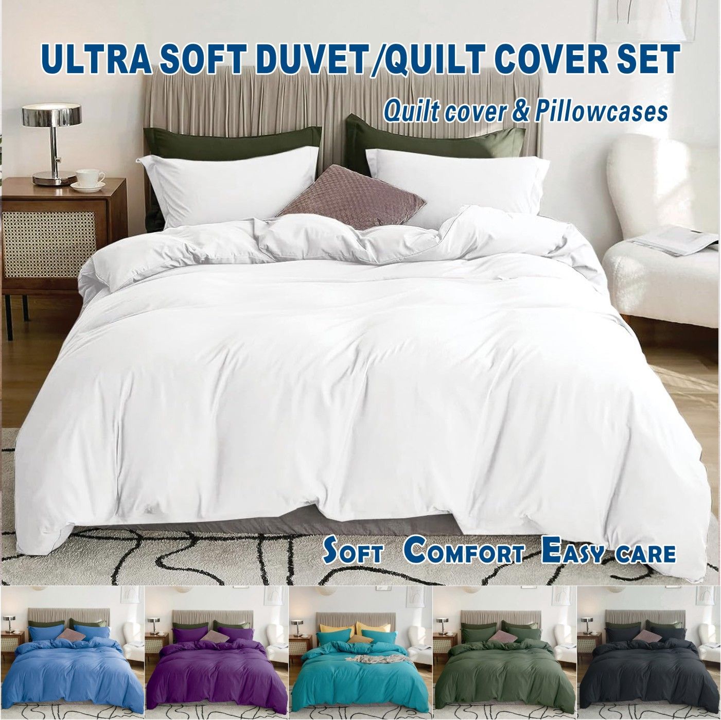 3 Piece Hotel Soft Microfiber Quilt Cover Set-2000TC Duvet/Donna Cover Set & Pillowcases -1 Quilt Cover Zipper Closure & 1 x Pillowcases-Breathable Bedding