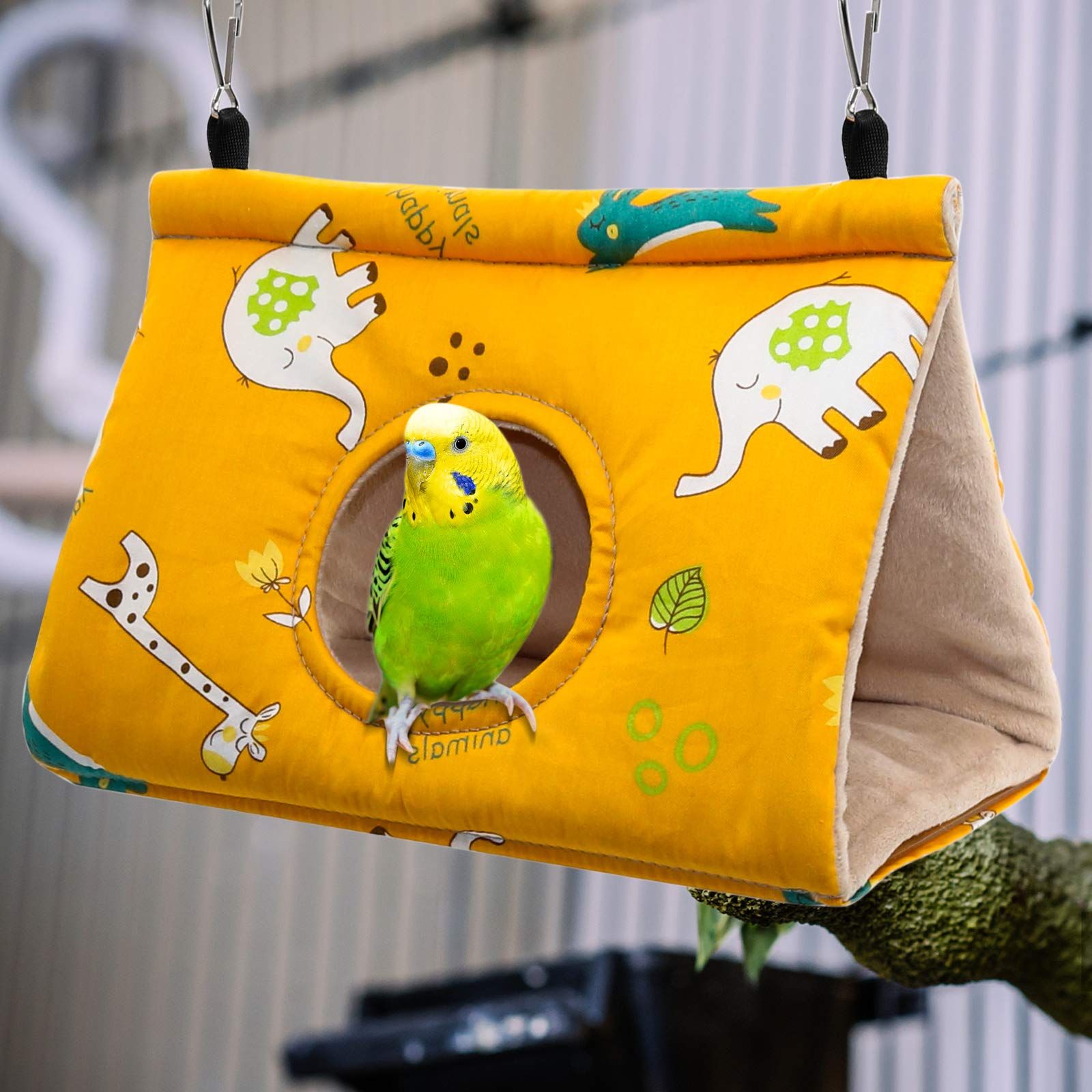 Winter Warm Bird Nest House - Hanging Hammock Velvet Shed Hut Cage Plush Fluffy Birds Hideaway Sleeping Bed Medium(Yellow) — image 3