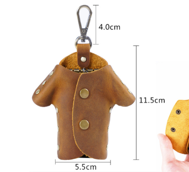 Coffee Genuine Crazy Horse Leather Key Case Creative Jacket Shape Holder Vintage Cowhide Pouch for Car Fob & House Keys Brown — image 2