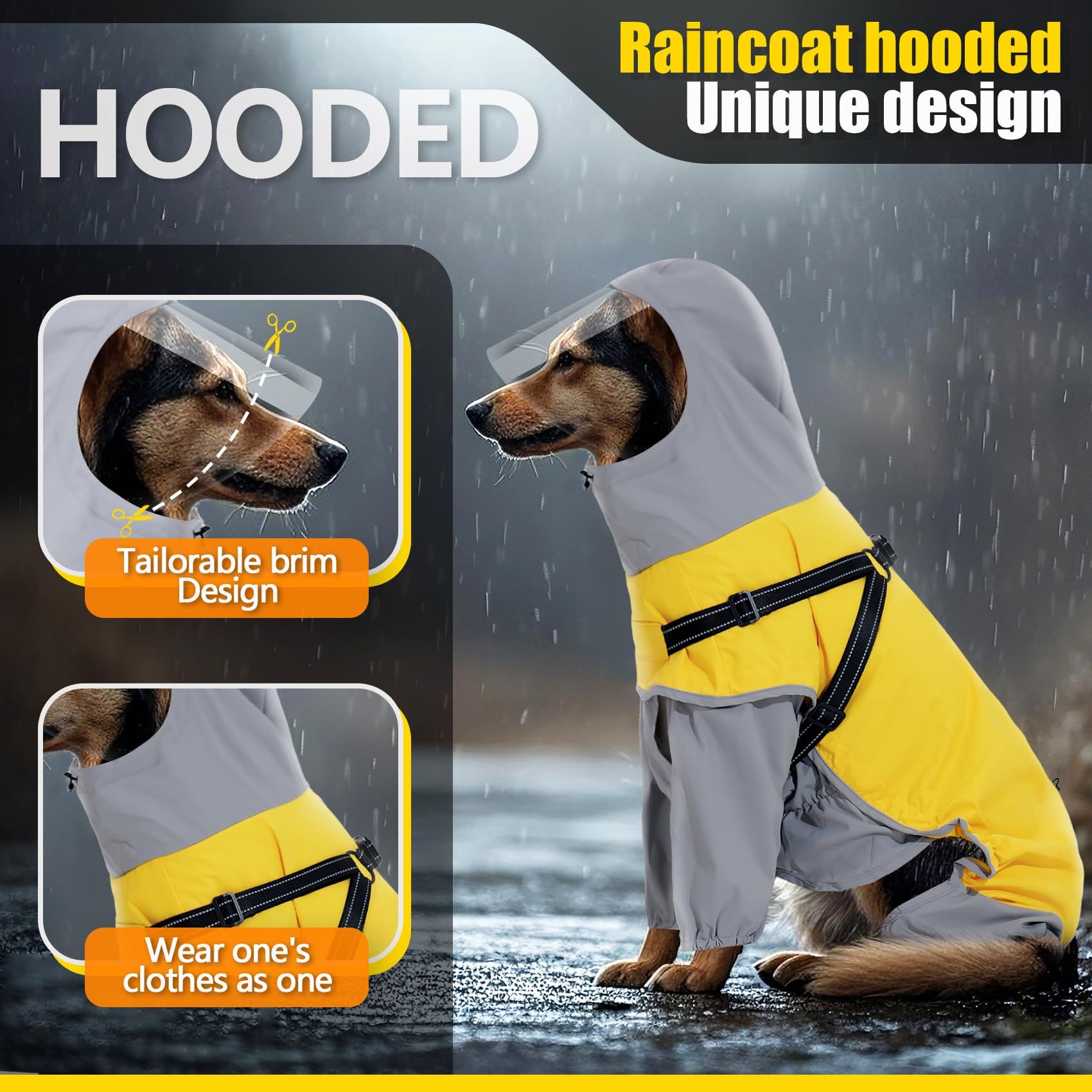 Dog Raincoat: Dog Rain Jacket with Reflective Harness & Hood | Waterproof Dogs Rain Coat Poncho for Large Medium Small Dogs Puppies (Yellow - M) — image 3