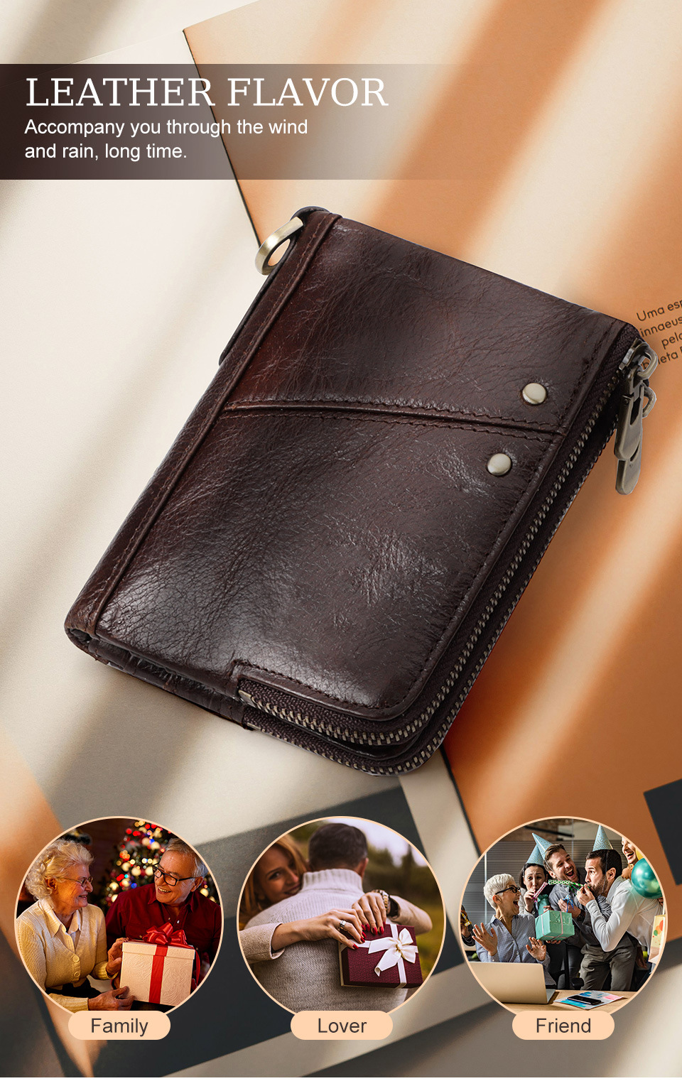 Genuine Leather Mens Wallet Double Zipper - RFID Blocking Bifold Card Holder with Coin Pocket - Black Gift for Him — image 2