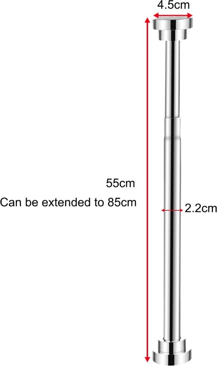 Clothes rail - Clothes rack - Wardrobe rack - Clothes rail - 50cm - Stainless steel - silver - Adjustable - Extendable - without drilling - for 55-85 cm — image 5