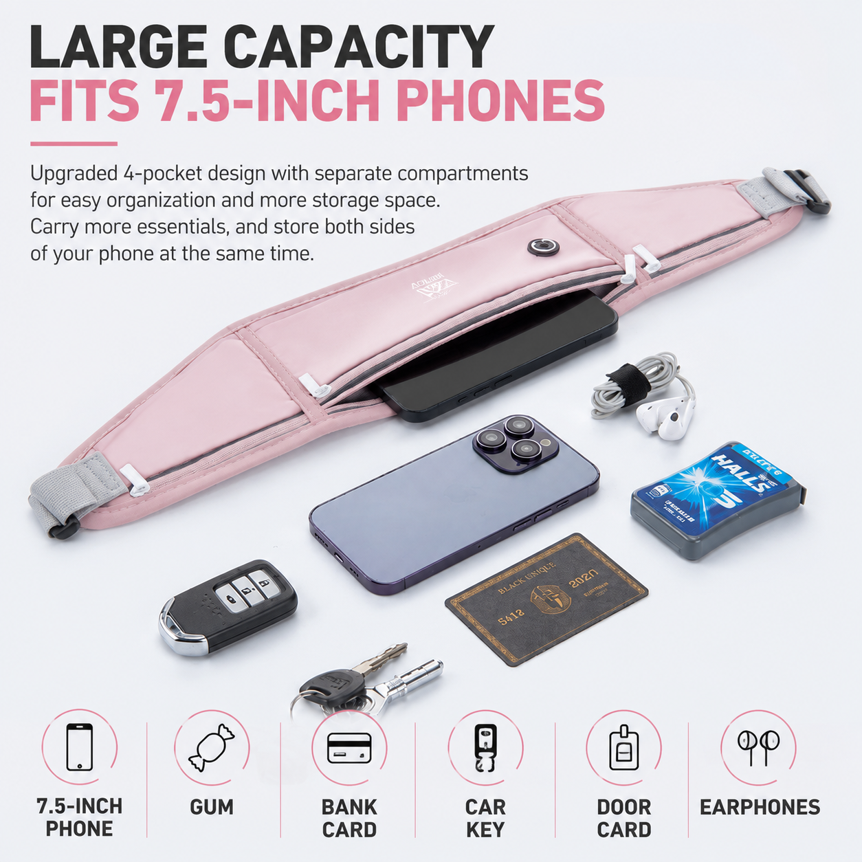 Grey Breathable & Waterproof Lycra Running Waist Bag for Kettle & 7.5" Phone โ Lightweight No Bounce Reflective Fitness Belt with 4-Zoned Storage โ image 4