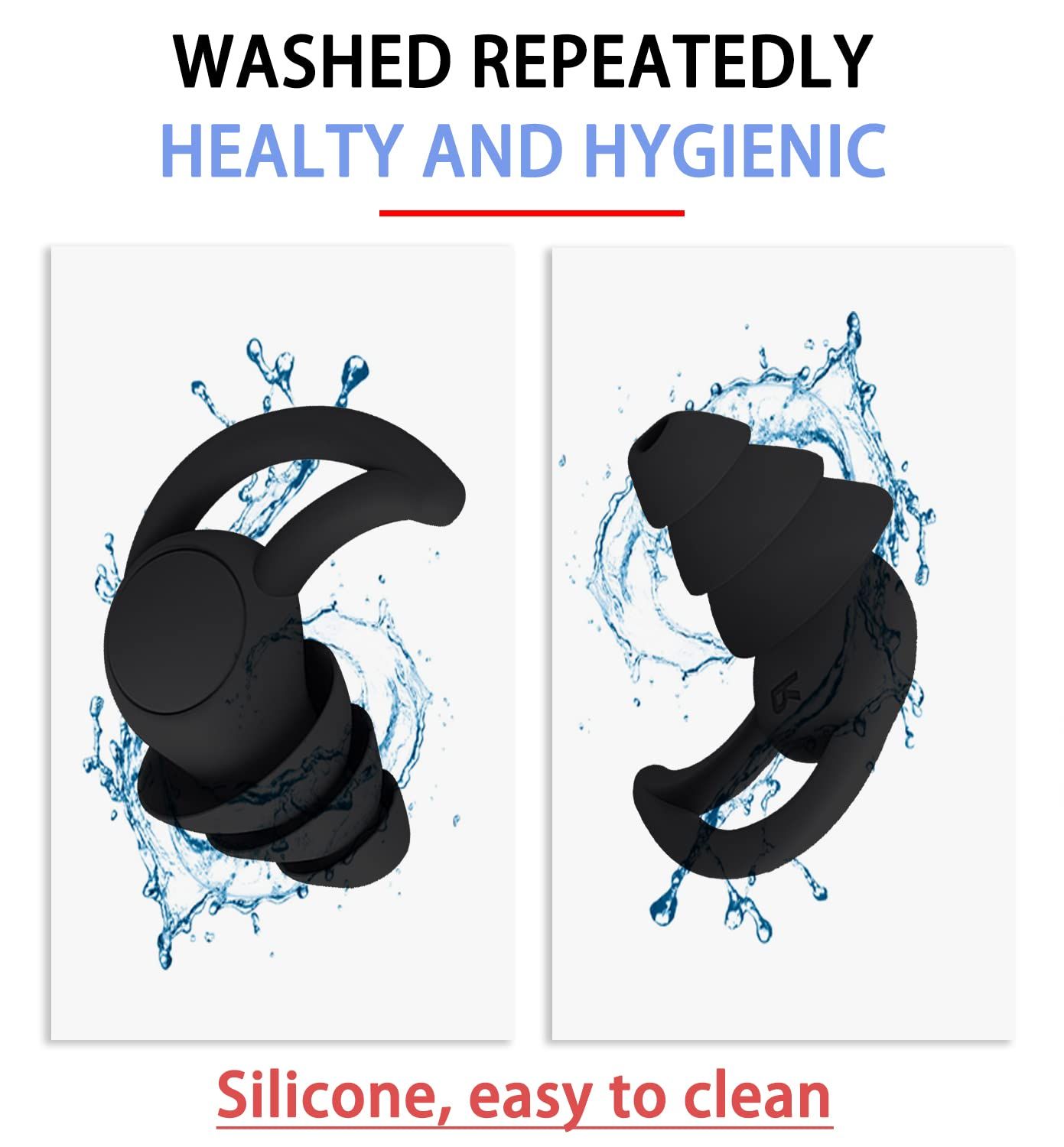Ear Plugs for Sleeping Noise Cancelling,Washable Hearing Protection for Work, Travel, Concert, Swimming, Sleep Snoring (Black) — image 5