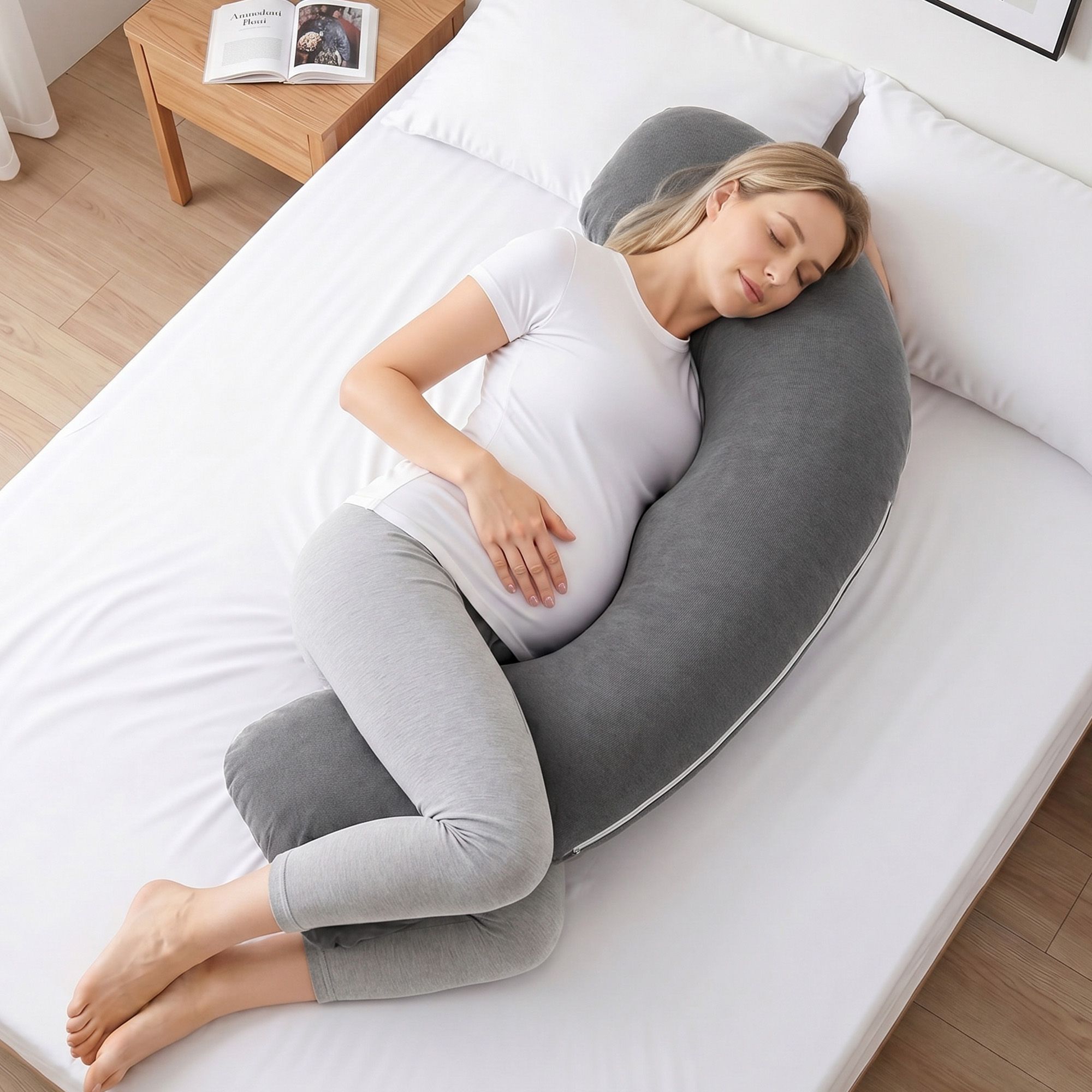 Giselle Bedding Pregnancy Pillow for Side Sleeping L-Shaped Maternity Body Pillow for Women 100% Cotton Jersey Cover for Head Neck Belly Support, 63 × 115 cm — image 2