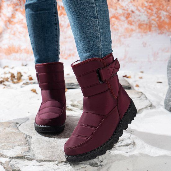 Women's Waterproof Snow Boots, Warm Fleece-Lined Winter Boots with Non-Slip Outdoor Sole for Cold Weather Walking, Size 40, Claret โ image 5