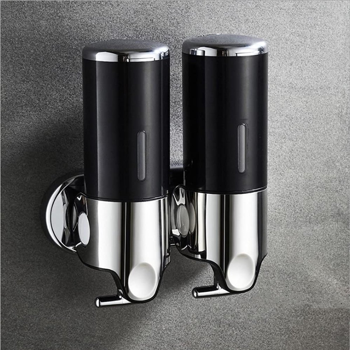 Soap Dispenser - 2 in 1 Liquid Dispenser - 2 × 500 ml - Wall Mounted Soap Dispenser - Kitchen - Bathroom - Shower - 24.1 × 21.6 × 10 cm - Black — image 2