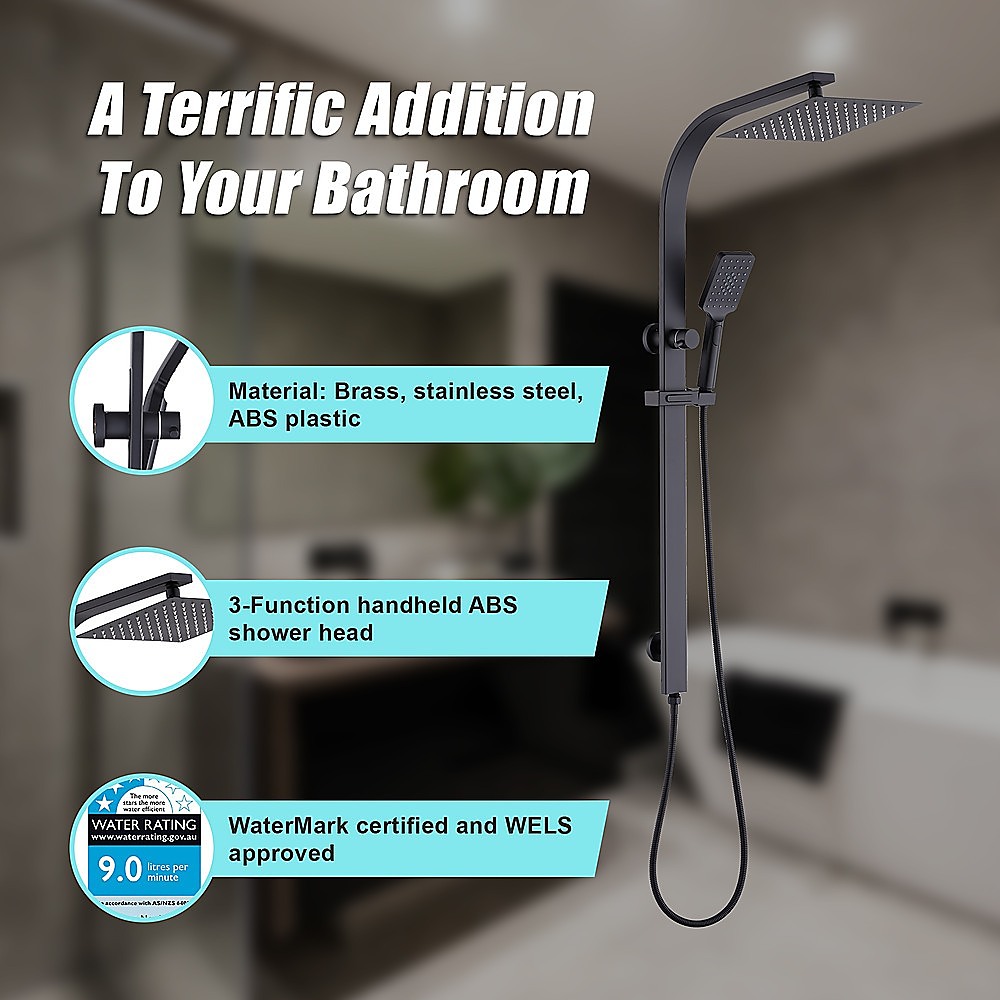 WELS 10" Rain Shower Head Set Square Dual Heads High Pressure with Handheld in Black โ image 5