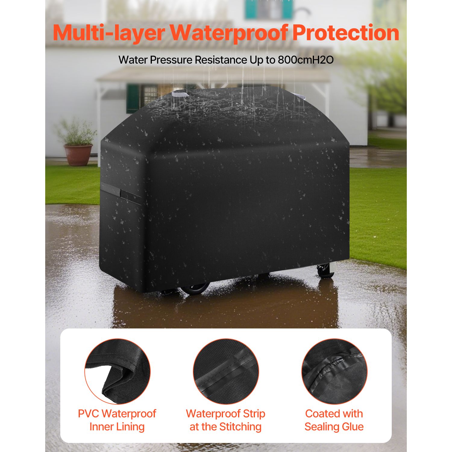 Grill Cover, 63 inch BBQ Covers for Outdoor Grills, Waterproof, Fade Resistant, Weather Resistant Heavy Duty 600D Polyester, Easy On/Off, with Hook-and-Loop — image 3