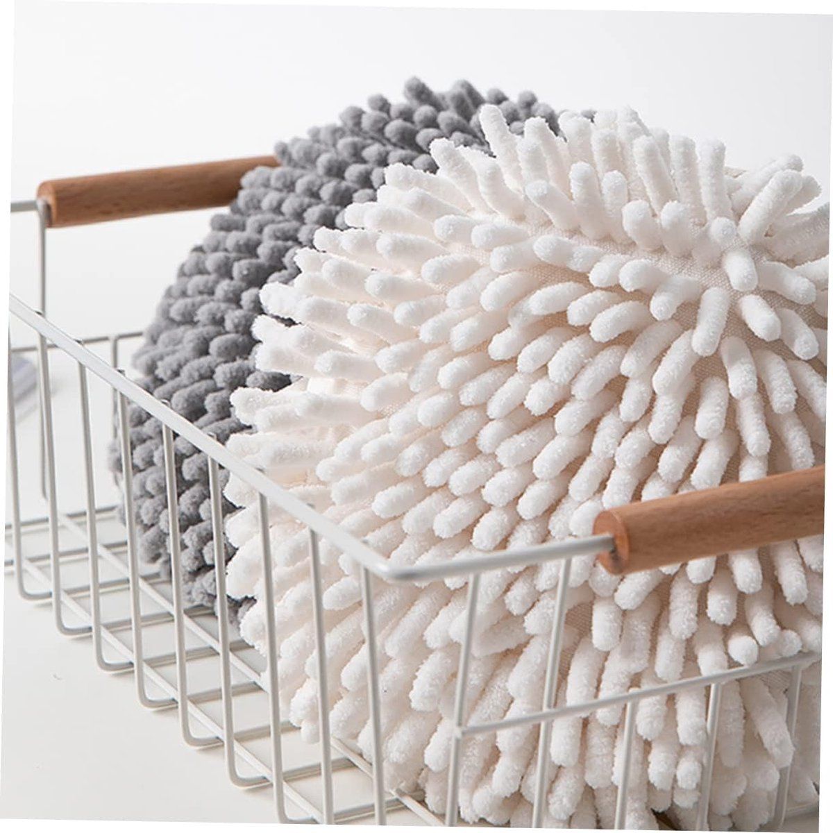 Grey Chenille Ball Hand Towel, Soft Absorbent Hanging Bathroom Towel โ image 4