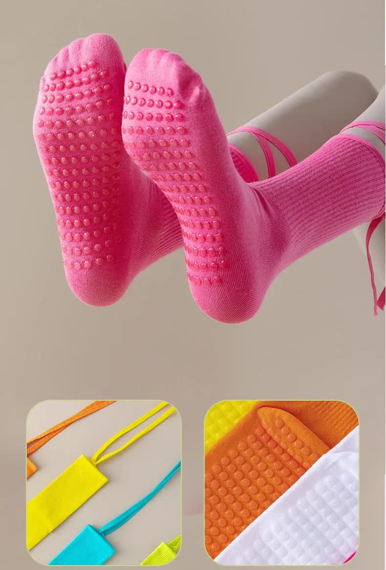 3 Pcs Purple Non-Slip Yoga Socks with Cross Straps - Cotton Pilates Dance Socks for Women, Lightweight Comfort โ image 6