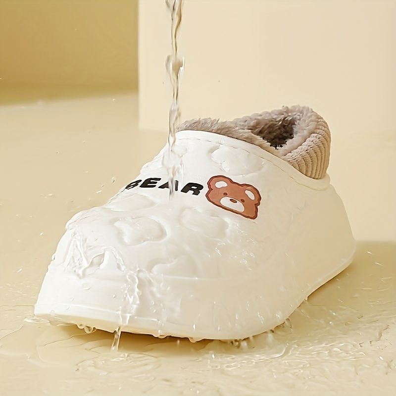 Women's Bear-Patterned Thick Sole Cotton Slippers - Beige - Size 8(AU8/EU39) โ image 2