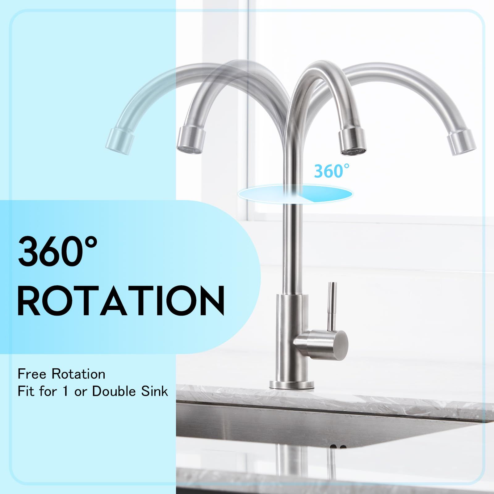 Kitchen Faucet Cold Water Only Brushed Nickel Kitchen Sink Faucet Single Handle Cold Faucet Bar Sink Faucet Outdoor — image 3