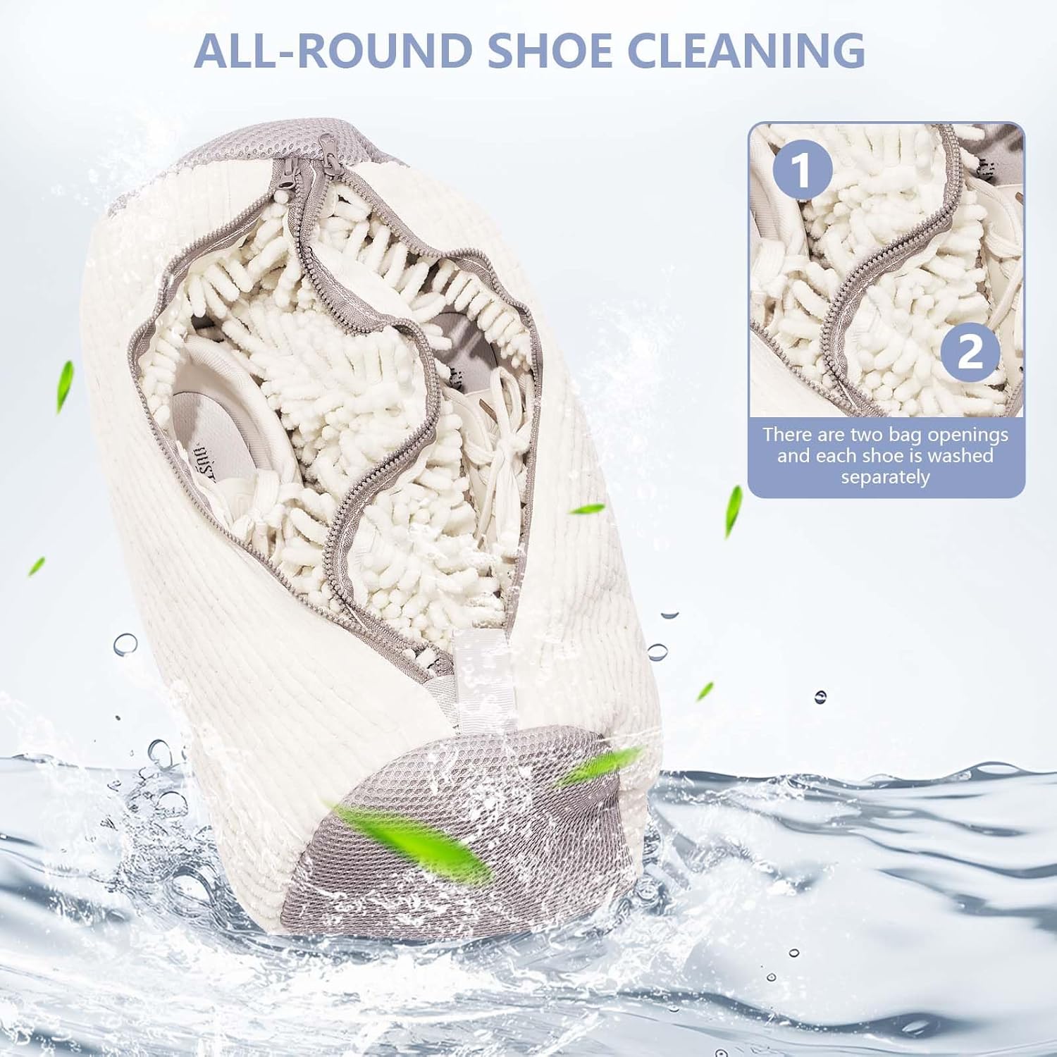 Mesh Shoe Washing Bag with Hidden Zip and Protective Chenille Lining, Machine Washable Trainer Laundry Bag for Sneakers, White — image 4