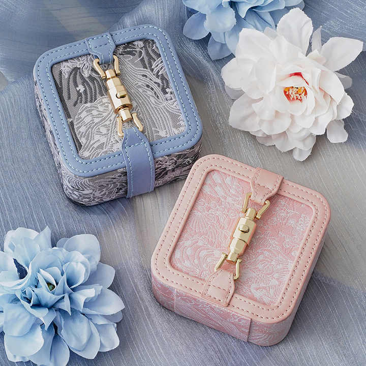 Blue Portable Vintage Embossed Jewelry Box - Flip-Top Necklace, Ring, and Earring Organizer with Elegant Design(The Jewelry is a prop for the photo shoot and — image 3