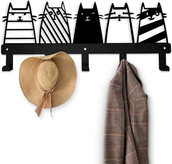 7-Hook Black Metal Cat Wall Rack, Decorative Key, Coat and Accessory Organizer — image 2