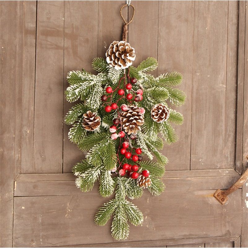 Elegant Flocked Teardrop Swags with Pinecones and Berries, Shimmering Holiday Hanging Decor for Indoor Door Wall Mantel,(55*35cm) — image 2