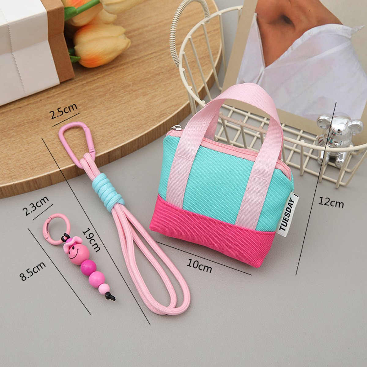 Mini Portable Headphone Case - Storage Box - Data Cable Cover - Storage Bag - Coin Card Holder - Trendy Dopamine Pink — image 3