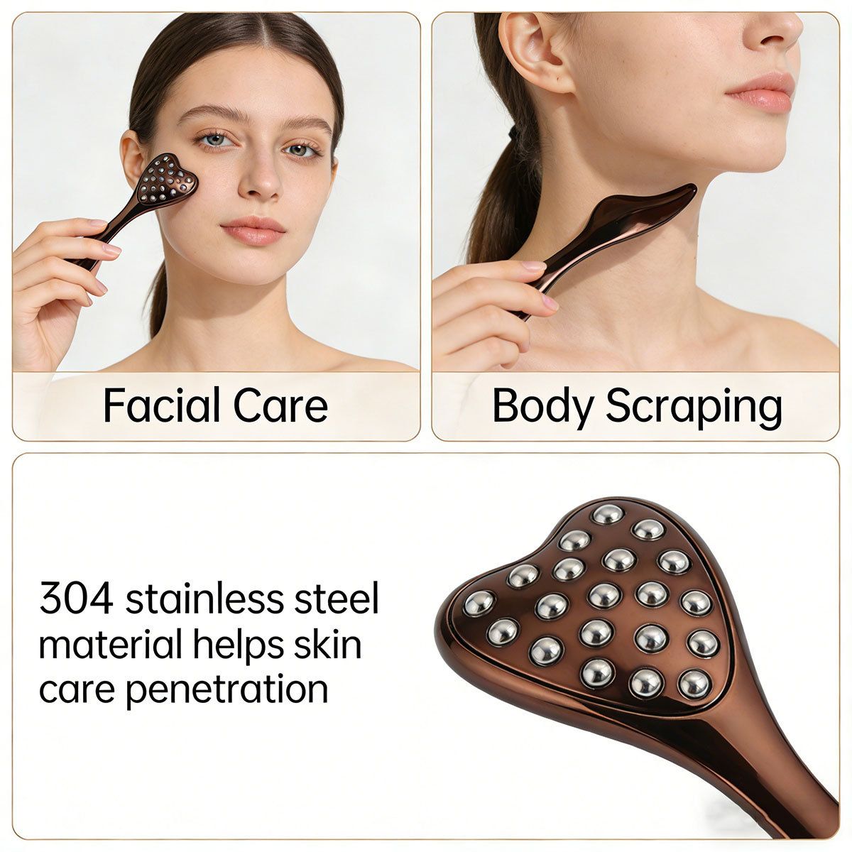 304 Stainless Steel Heart Shaped Roller Ball Massager: Face Lifting and Eye Soothing, Body Scraping and Relaxation, Lightweight and Portable, One Tool for โ image 3