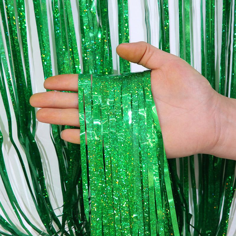 5-piece Green Laser Tinsel Foil Fringe Curtain - 1*1m Metallic Party Streamer Backdrop for Birthday, Wedding, Christmas, New Year & Event Decoration