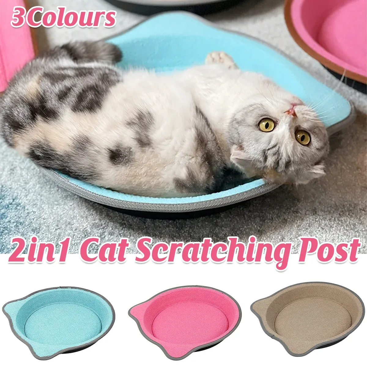Cat Scratching Post Pad 2 in 1 PP Blanket Non Slip Indoor Kitten 38 x 5cm - Blue โ image 2