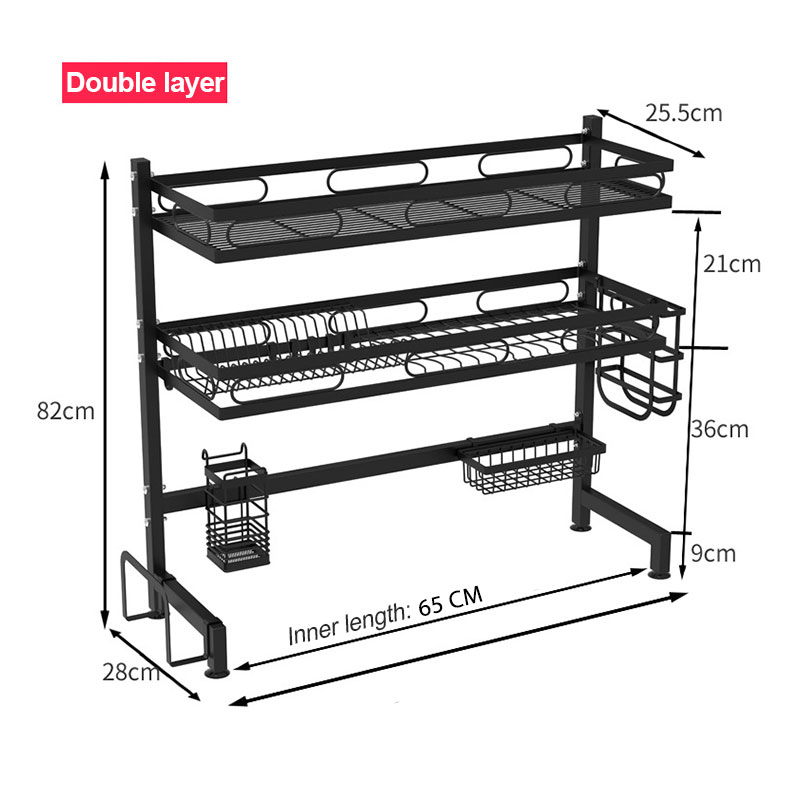 65cm 3 tier Over Single Sink Dish Drying Rack Drainer Kitchen Cutlery Holder Storage Organizer โ image 2