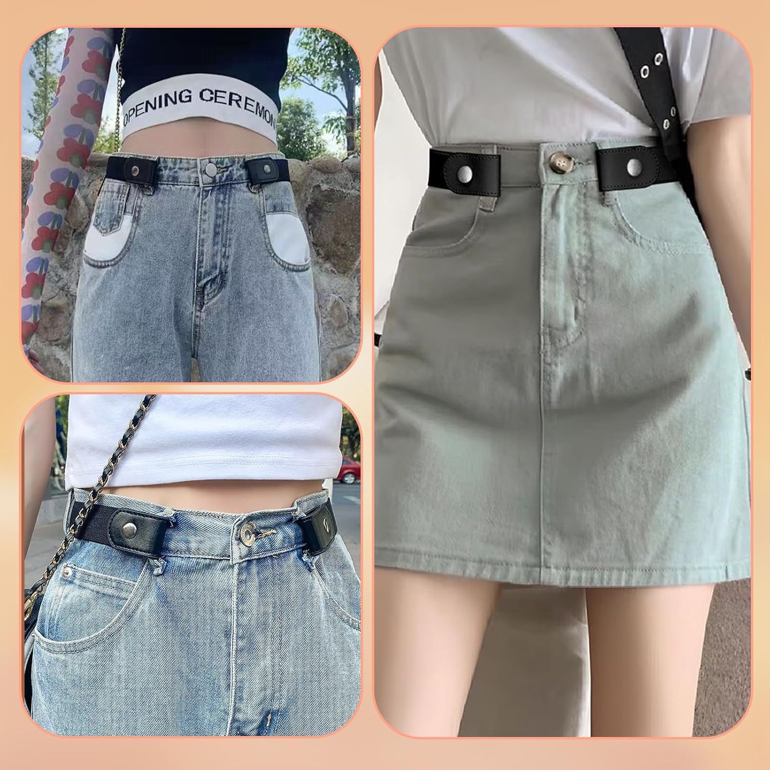 Elastic No Buckle Belt, 3PCS Adjustable Elastic Stretches Buckle Free/No Buckle Stretch Belts, Boy Girls Belt Kids Adjustable Stretches Belt Silver Square — image 5
