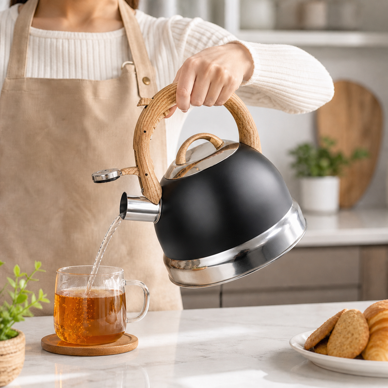 2.9L Whistling Kettle Stainless Steel Foldable Handle Camping Home Office Black — image 3