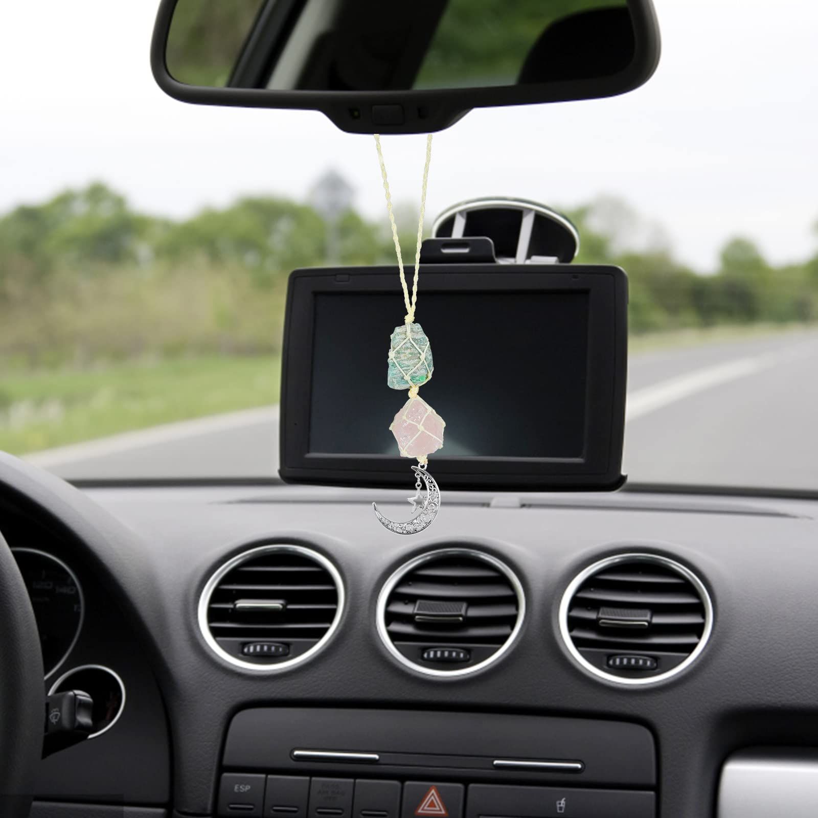 Car Charm Hanging Crystals Car Accessories,Healing Crystal Accessories- Dangling Moon,Rearview Mirror Decorations Hanging — image 2