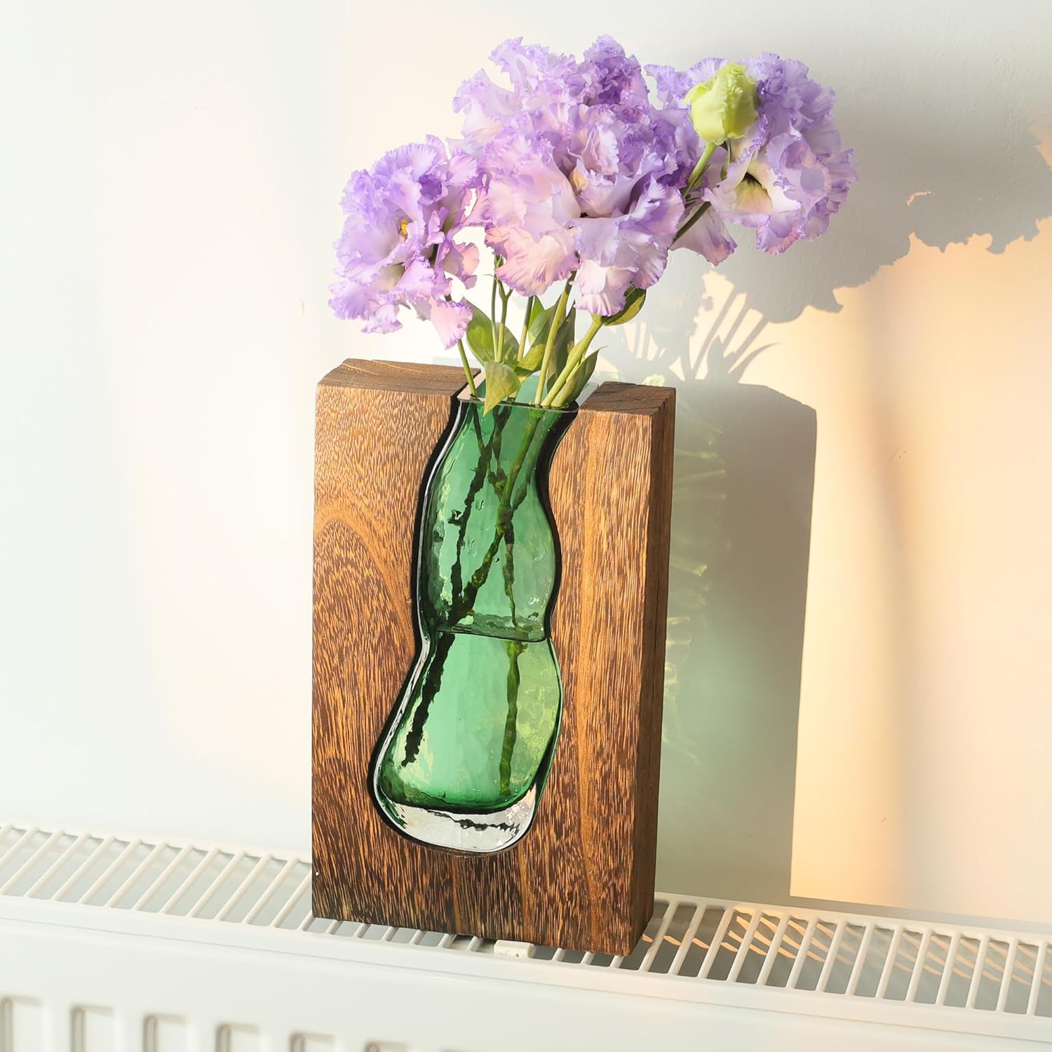 Vase with inlaid wood and glass - Rustic style wood and glass vase - Solid wood and glass vase - Vase for home decor - Table decoration (9.45 inches) — image 6