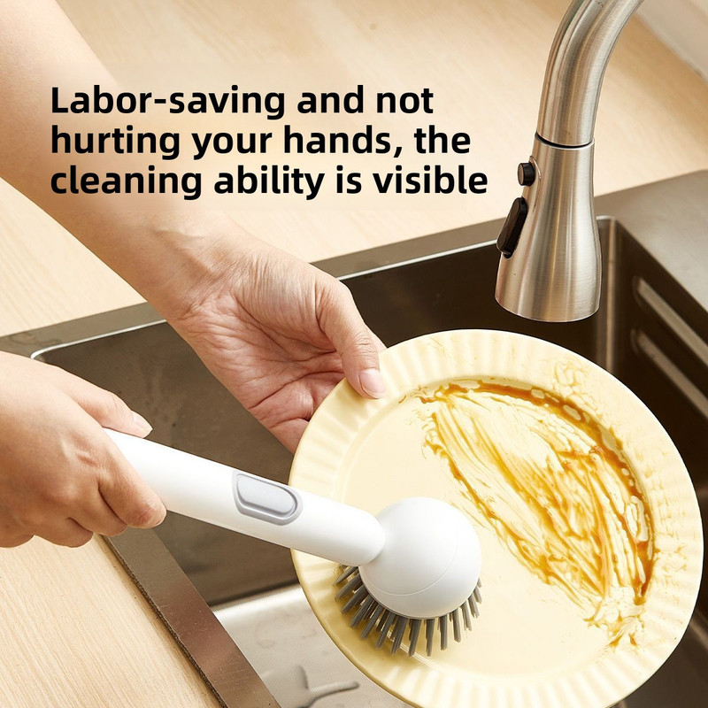 2 Pack White Kitchen Dish Brush with Soap Dispenser Adjustable Handle 360 Degree Cleaning Scrubber Non-Scratch Bristles for Pans Pots and Sink — image 3
