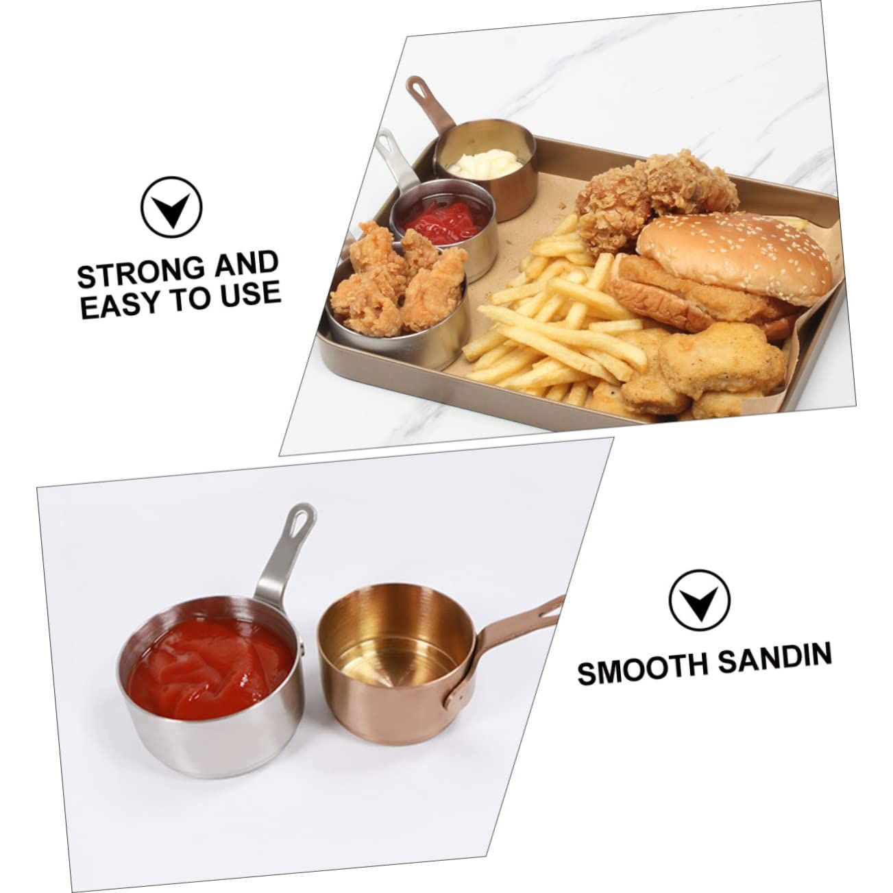 2pcs Stainless Steel Sauce Pan Condiment Cups with Lids Soy Dishes Drizzle Spoon Ketchup Side Dish Measuring Pot Small Pan — image 5