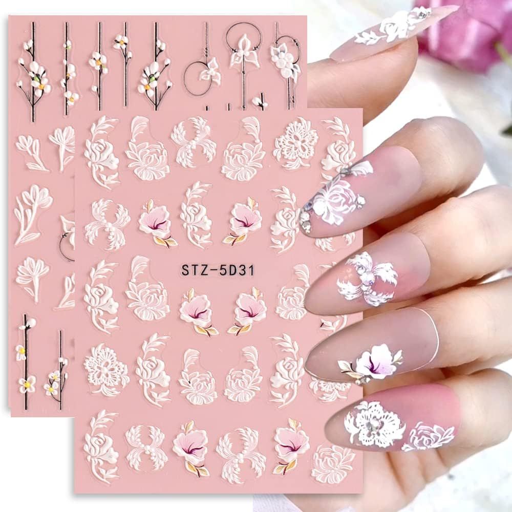 3D Flower Nail Stickers, 4 Sheets, Nail Art Decals, Self-Adhesive Nail Accessories, Charming Valentine's Day Nail Decor — image 2