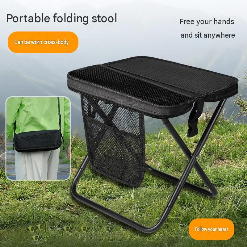 Black 2 Pack Portable foldable stool with a crossbody strap - High Carbon Steel Frame and Oxford Fabric Outdoor Camping Chair with Mesh Storage Pocket โ image 2