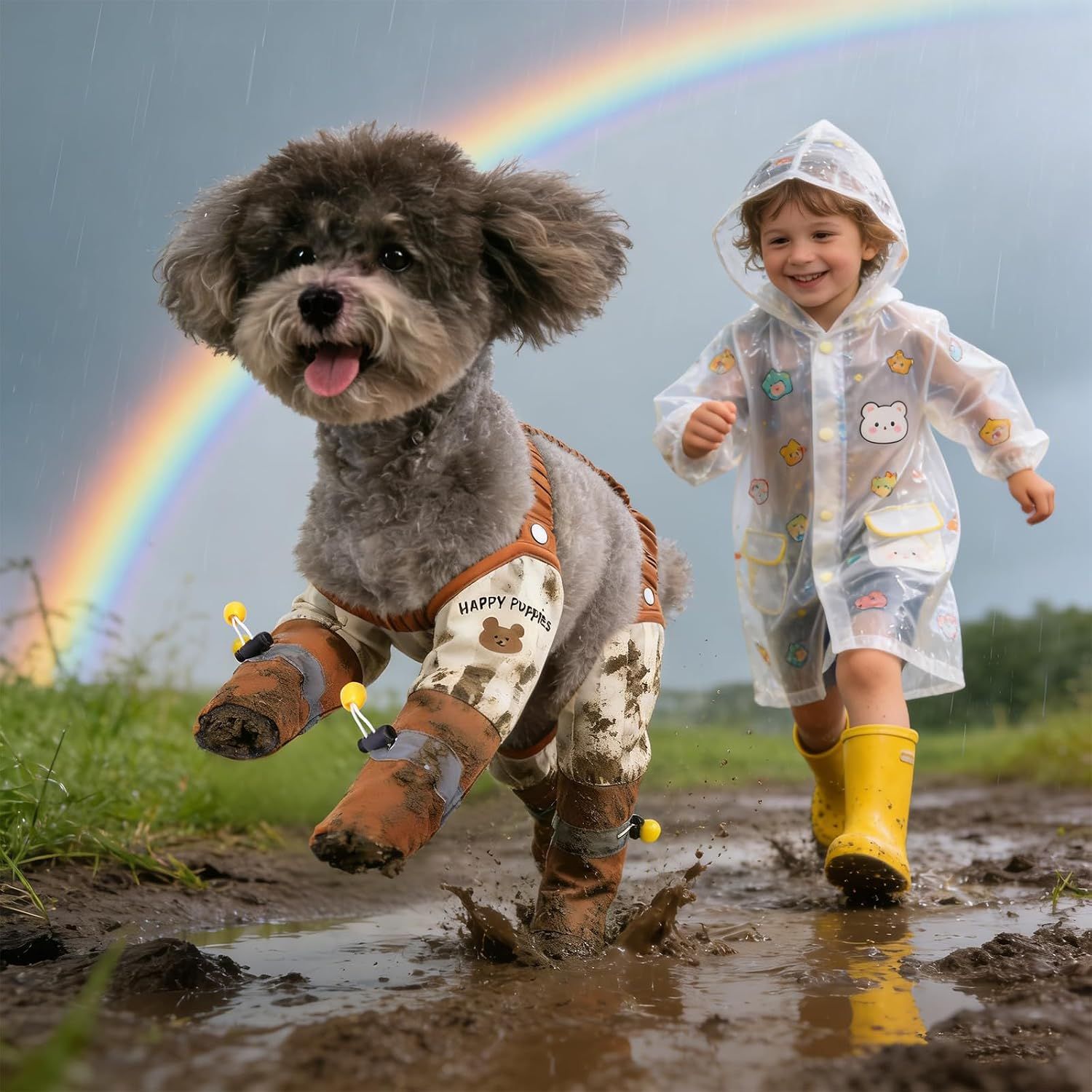Waterproof Dog Suspender Boots with Reflective Anti-Slip Soles, Adjustable Rain Shoes for Small Dogs and Night Walks, Size S — image 4