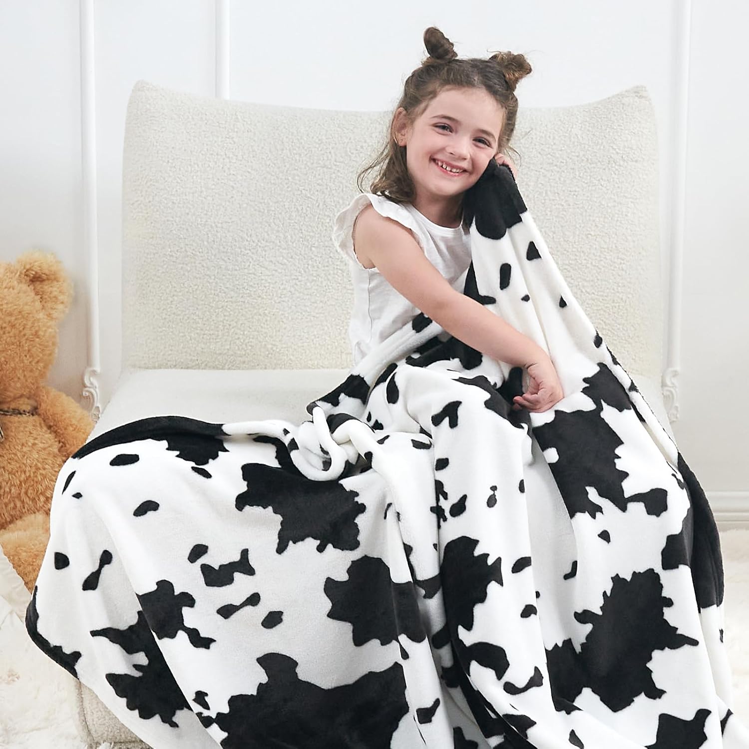 Fuzzy Cow Print Throw Blankets for Couch — image 3