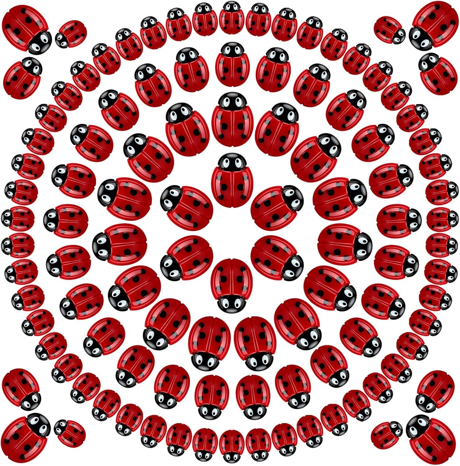100 Pieces Tiny Resin Ladybugs Decor 0.55''-0.98'' 3 Sizes Mini Ladybugs Ornaments Miniature igurines Crat or DIY airy Garden Dollhouse Micro Landscaping