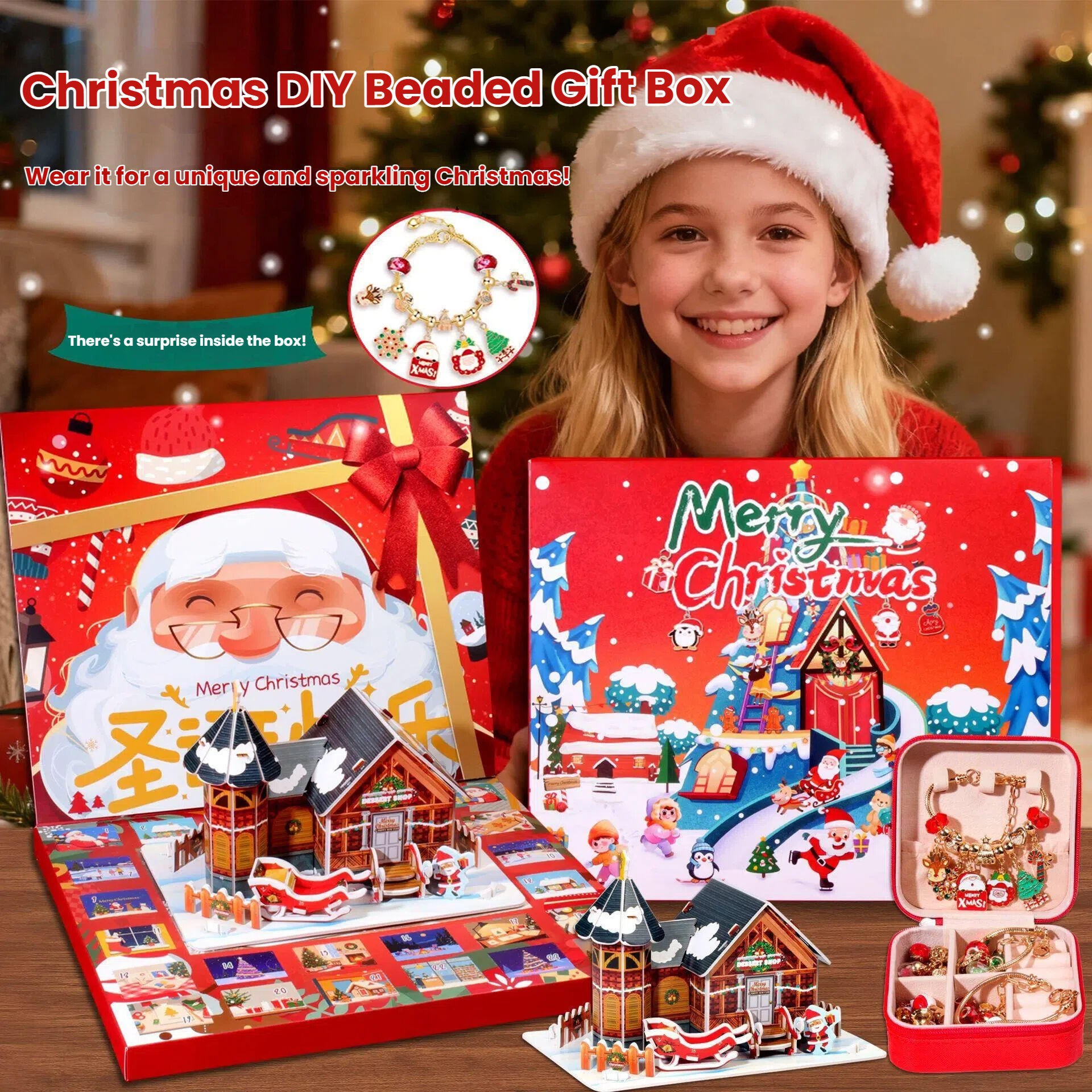 Christmas DIY Jewelry & Craft Advent Calendar for Kids - Fun Festive Toys with Santa, Tree & More(20*22*2cm) โ image 2