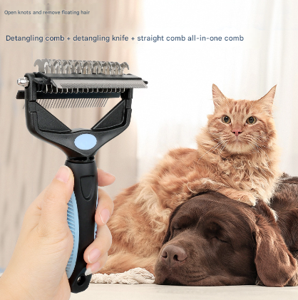 Blue and Black Professional 3-in-1 Pet Grooming Tool - Dematting Rake, Deshedding Comb & Finishing Brush for Dogs & Cats โ image 3