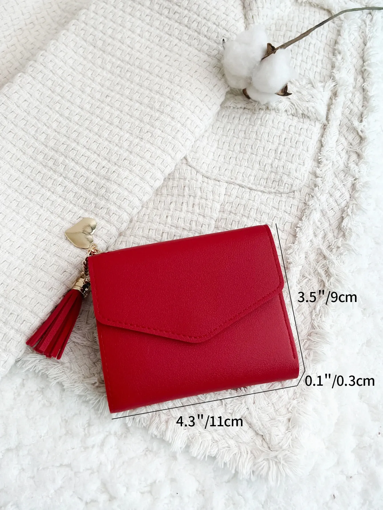 Tassel Decor Fold Over Credit Card Small ID Window Slim Women Wallet Mini Lightweight Slim Cash Hasp Card Holder Minimalist Fashion Valentine Day — image 3