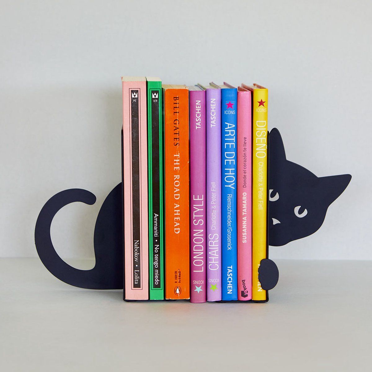 2-Piece Hidden Cat Metal Bookend Set, Black Decorative Book Supports — image 4