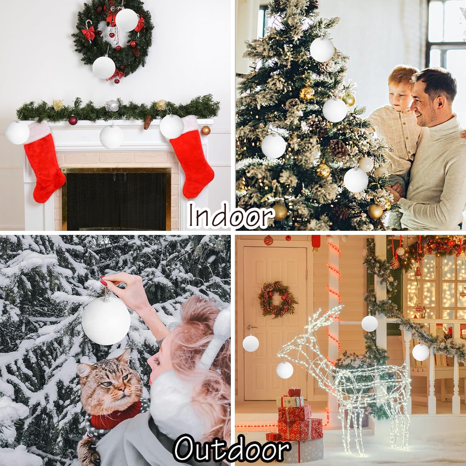 Large 4 in White Glitter Christmas Ornament Balls(4 Pcs),Xmas Sequin Christmas Ball,White Sparkly Hanging Ball Ornament for Tree Home Wedding Party — image 5