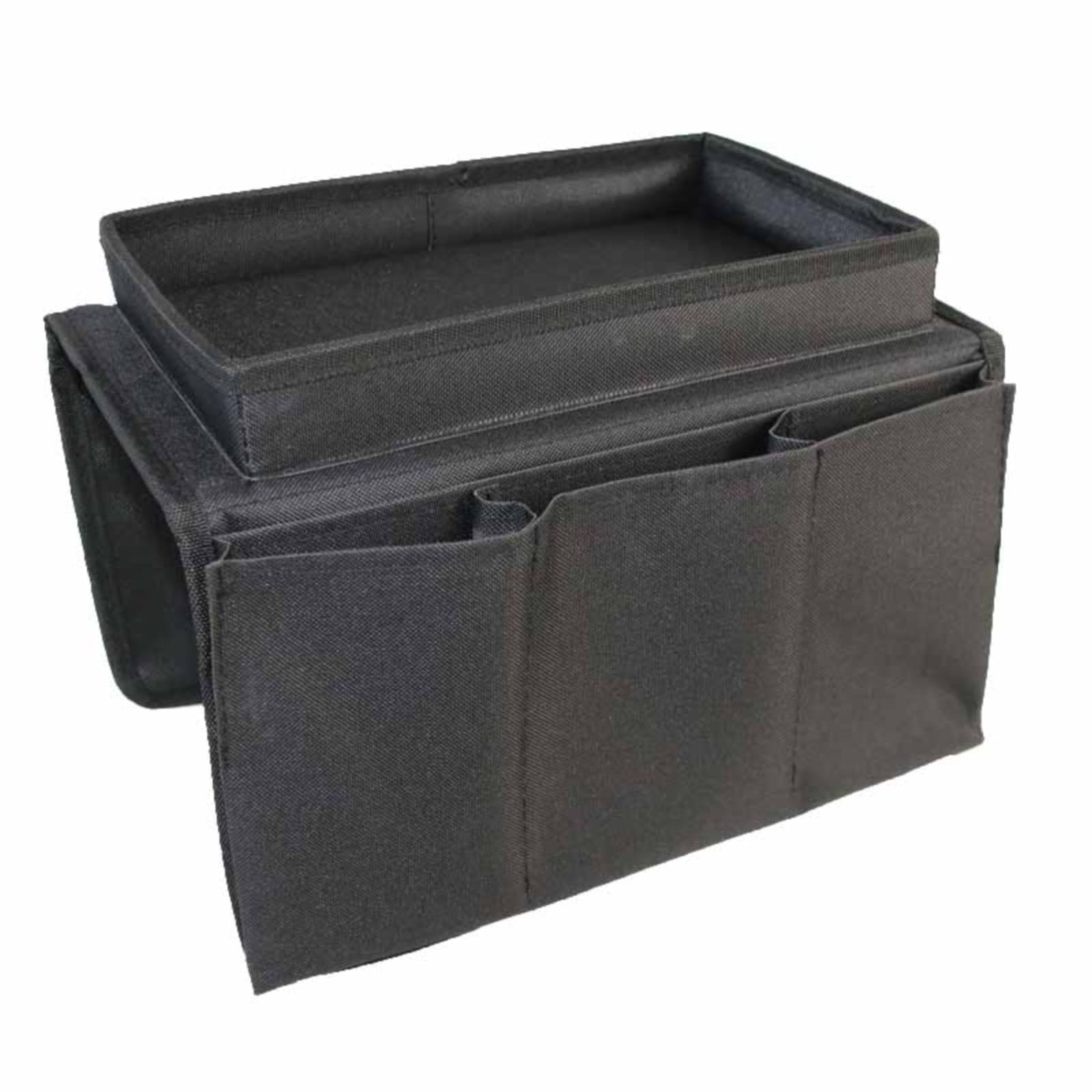 Sofa Armrest Organizer with Cup Holder - TV Remote Holder for Recliner & Couch, Armchair Caddy with Storage Pockets, Holds Cellphone, Black