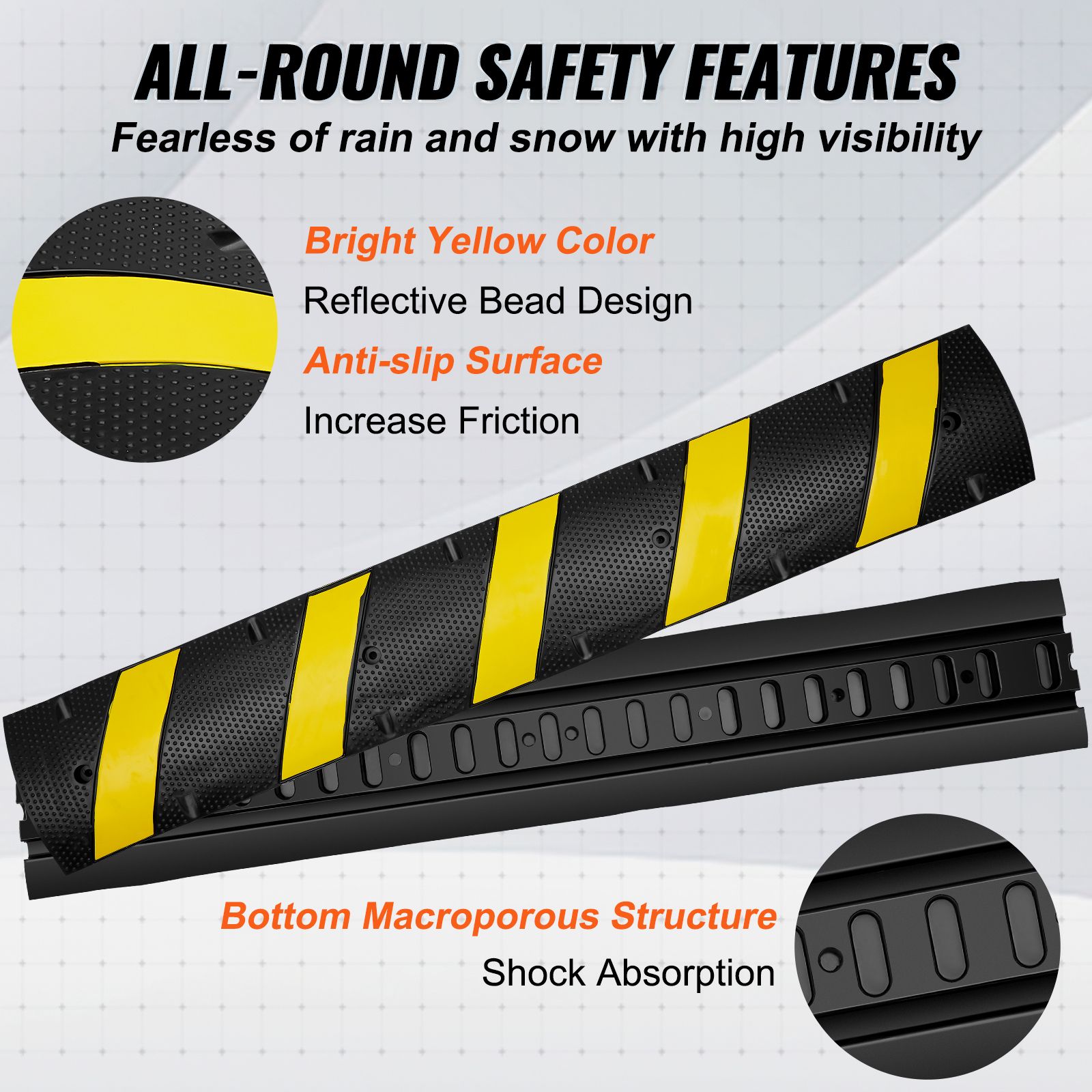 6 ft Rubber Speed Hump, 2 Channel, 10000 kg/axle Load Capacity Heavy Duty Traffic Speed Bump, with High Reflective Yellow Strip 4 Expansion Screws and 1 Drill โ image 5