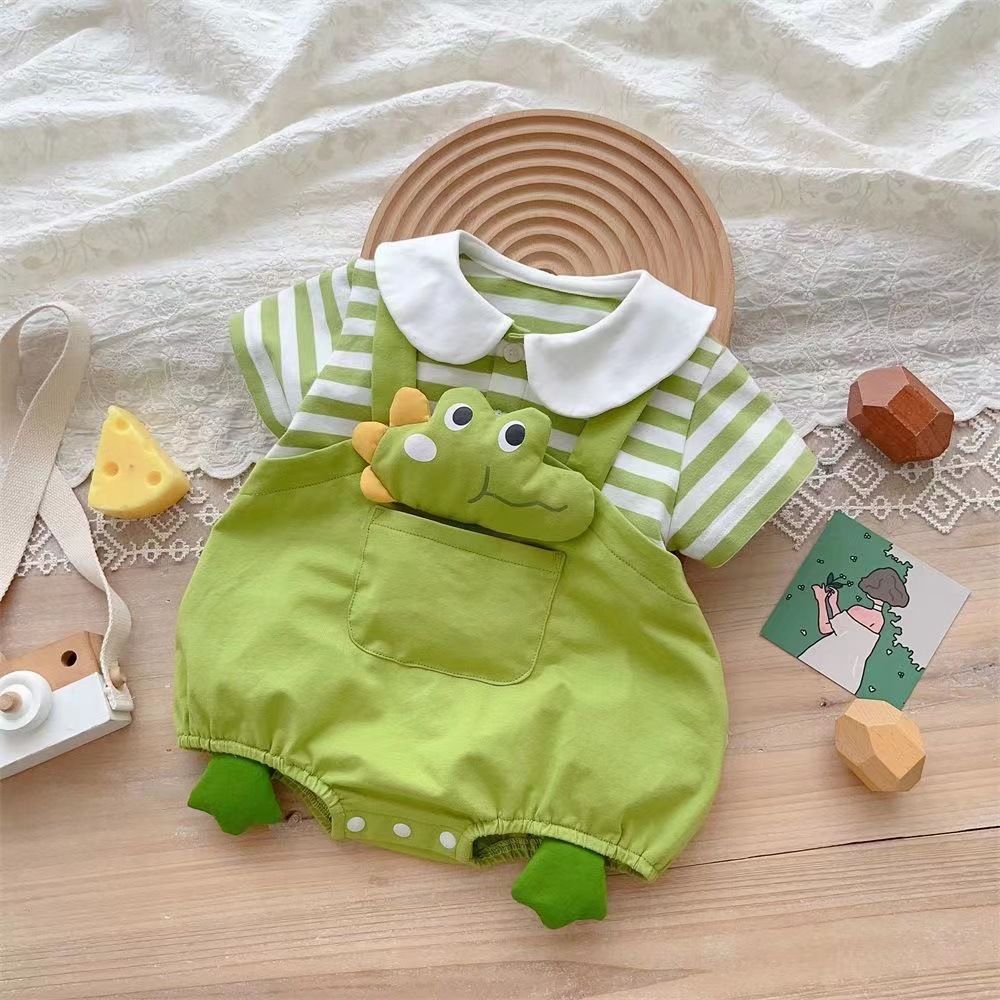 Baby Cotton Short Sleeve Summer Onesie 66cm Green [lapel fish frog bag fart]] — image 4