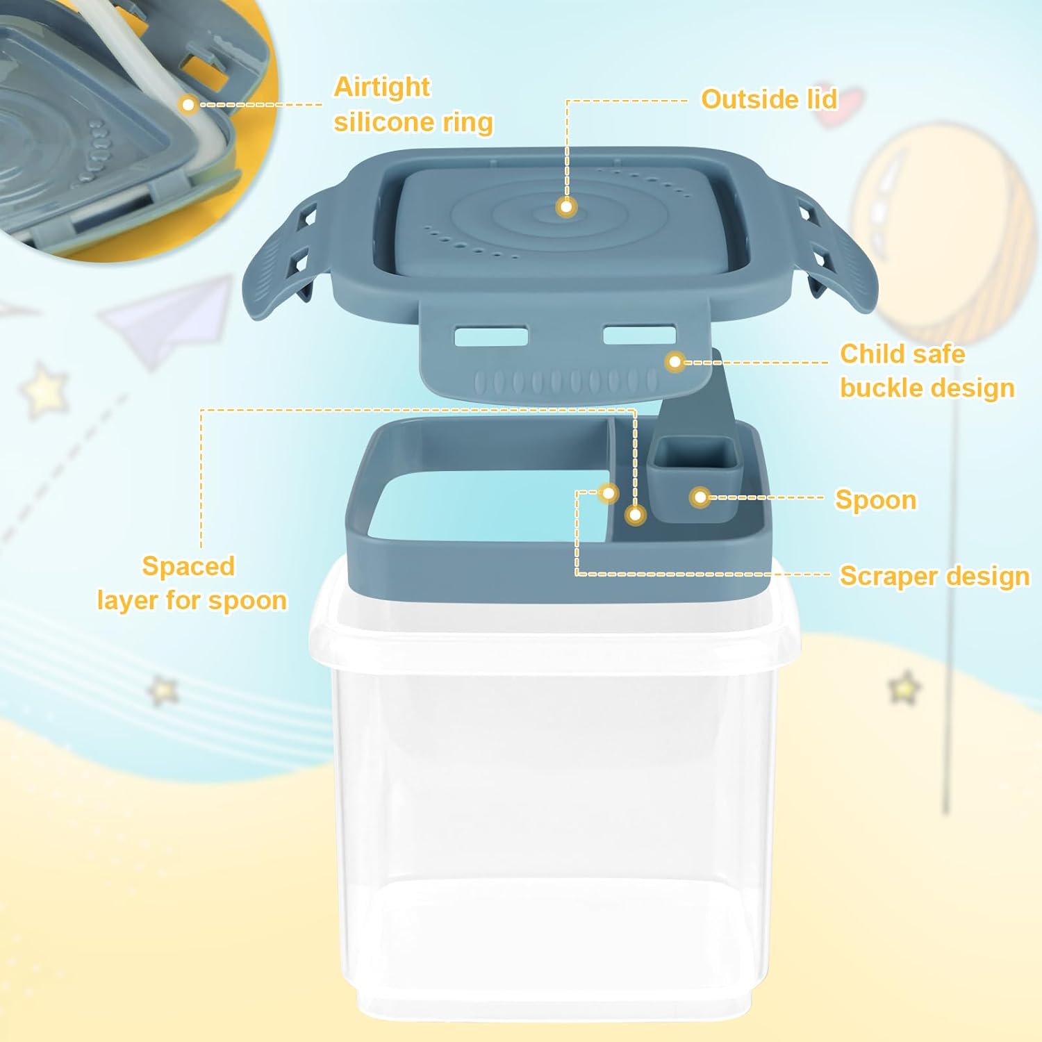 Formula Dispenser On The Go, Formula Container to Go, Portable Milk Powder Kids Snack Container with Scoop for Infant Toddler Travel Outdoor Picnic — image 3