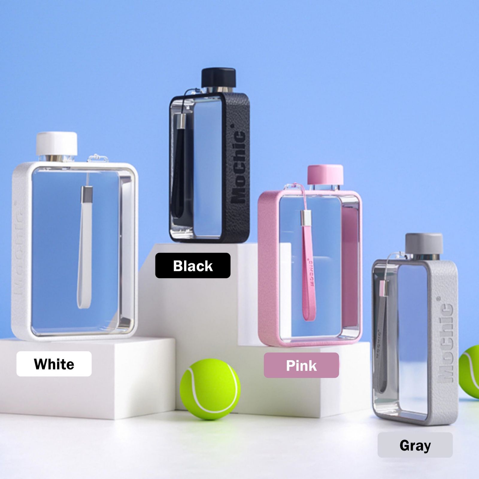 A5 Flat Water Bottle Portable Travel Mug BPA Free Water Bottle (Grey) — image 2