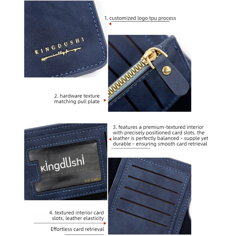 Vintage-style matte magnetic snap wallet, multiple card slots, unisex, coin pocket and ID storage pouch - Black — image 5