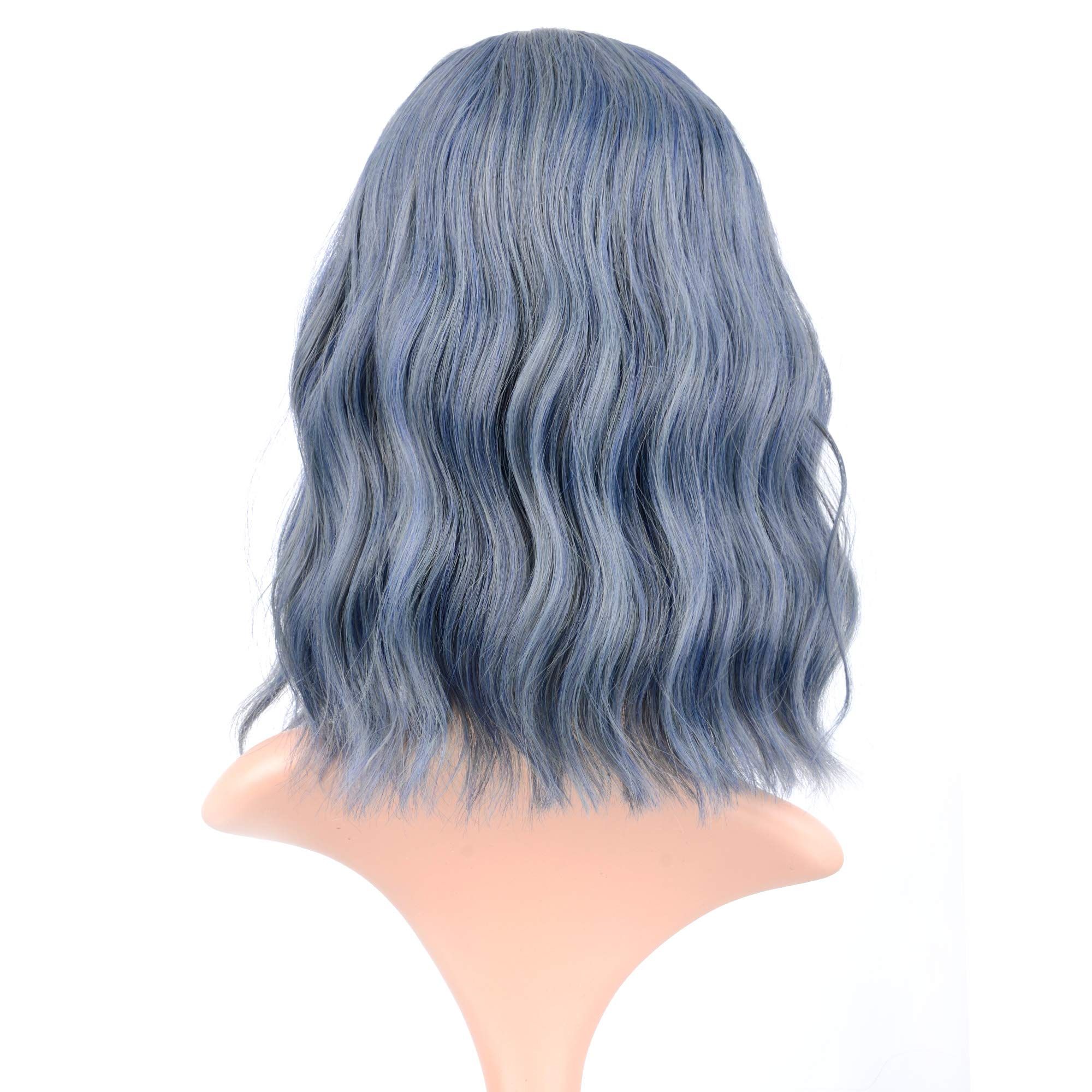 Short Shoulder Length Women's Short Wig Curly Wavy Synthetic Cosplay Wig Pastel for Girl Colorful Costume Wigs(14", Mix Blue) — image 5